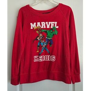 Marvel Heroes Reversible Comic Print Red Long Sleeve Sweatshirt Sz M